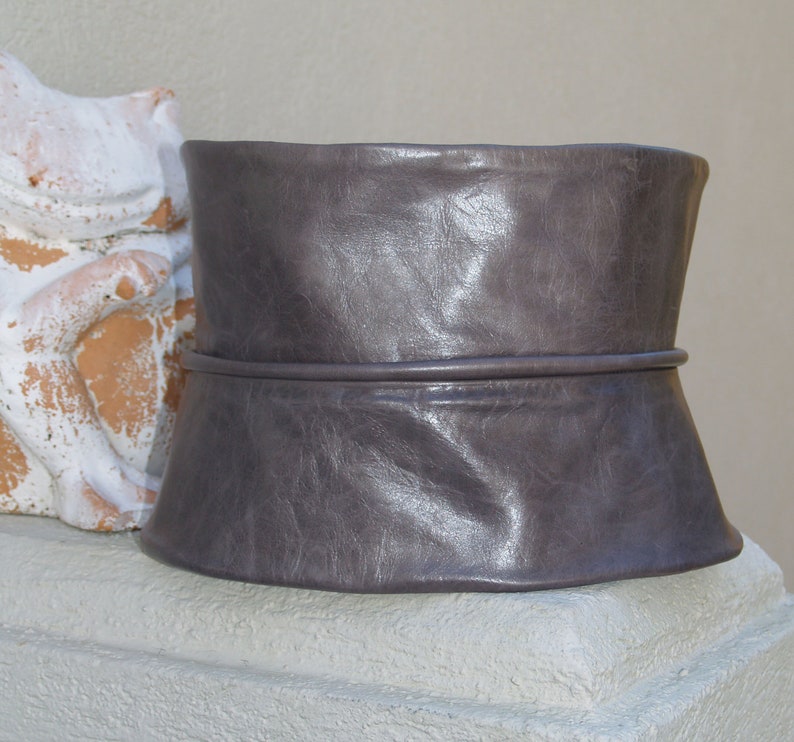 SALE Distressed Gray Leather Obi Cinched Waist Corset Peplum Belt image 4