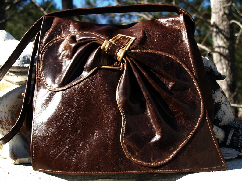 RESERVED FOR DIANE: Reduced from 220.00 to 200.00 Chocolate Brown Distressed Leather Hobo Handbag Purse with Sculpted Leather Accent image 4