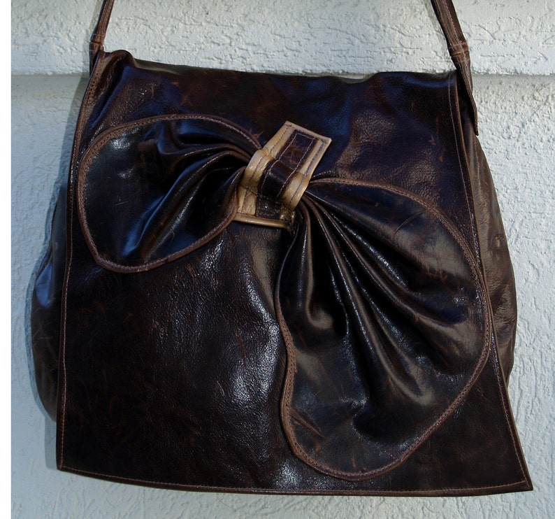 RESERVED FOR DIANE: Reduced from 220.00 to 200.00 Chocolate Brown Distressed Leather Hobo Handbag Purse with Sculpted Leather Accent image 2