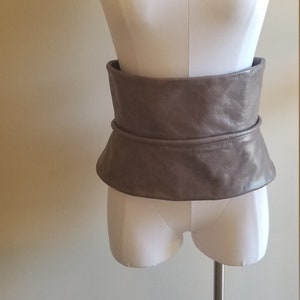 SALE Distressed Gray Leather Obi Cinched Waist Corset Peplum Belt image 2