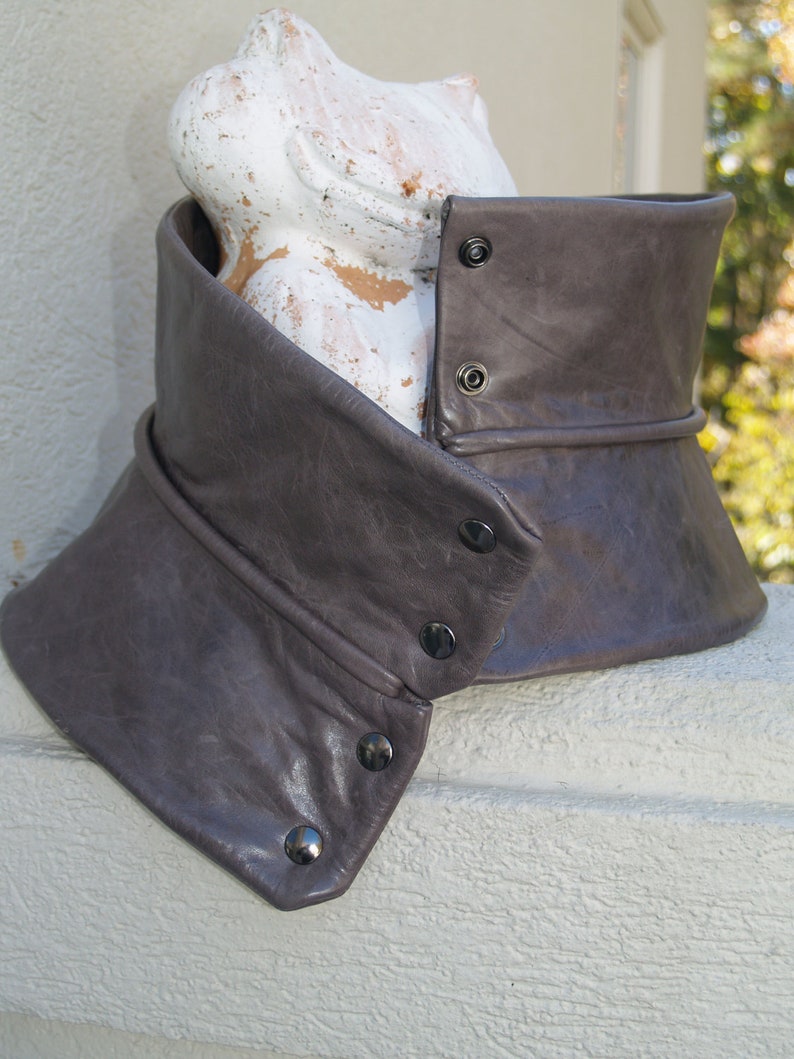 SALE Distressed Gray Leather Obi Cinched Waist Corset Peplum Belt image 7