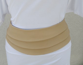 Tan Asymmetric Leather Obi Cinched Waist Belt Cumberbund OOAK