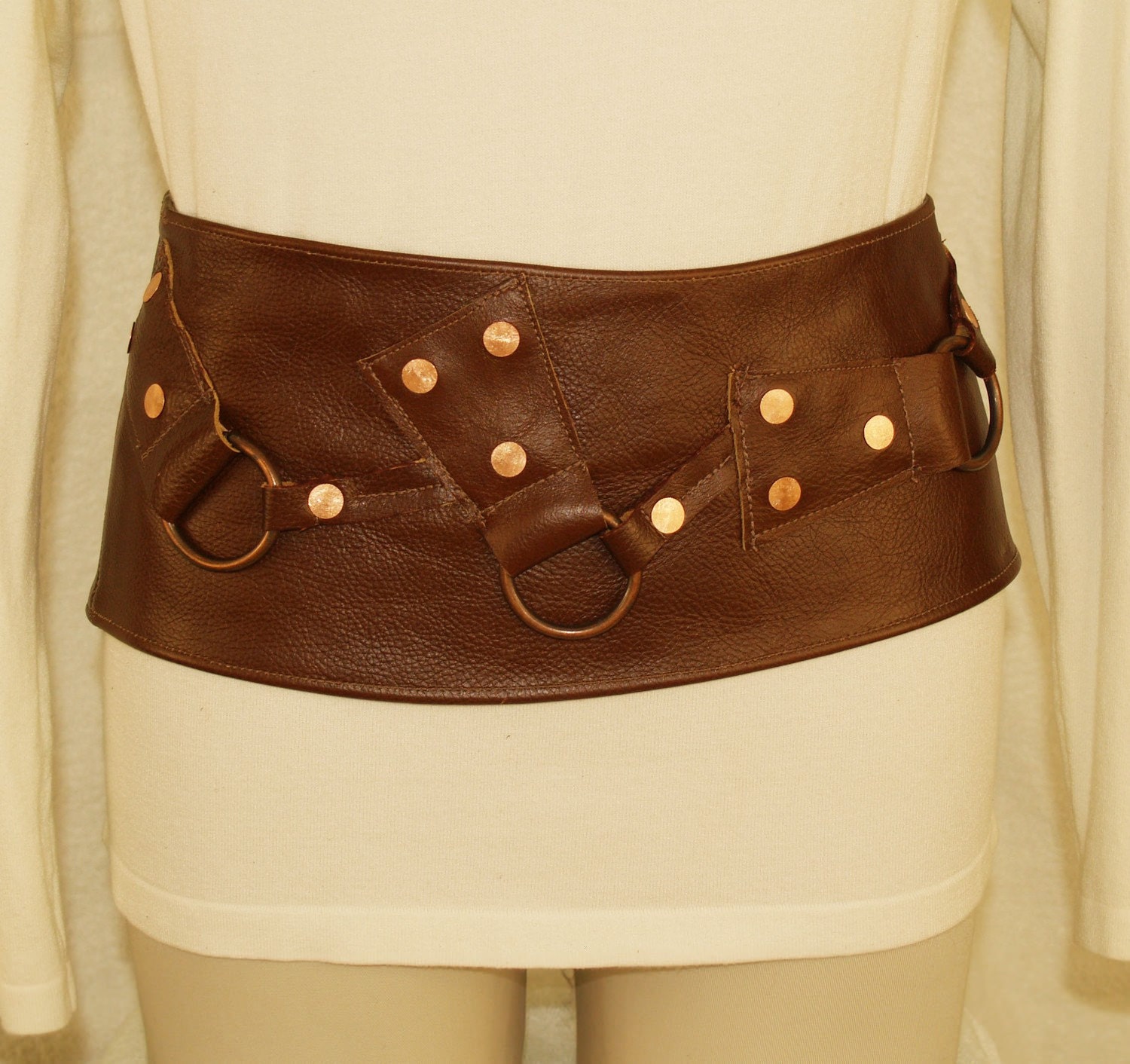 Beautiful Brown Leather Belt With Copper Accents - Etsy