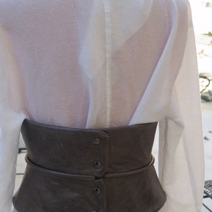 SALE Distressed Gray Leather Obi Cinched Waist Corset Peplum Belt image 8