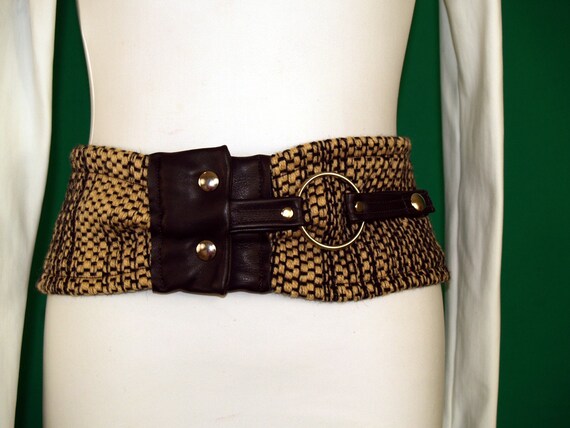 Tan and Black Belt With Black Leather Trim - Side Circle and  display picture 1