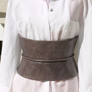 SALE Distressed Gray Leather Obi Cinched Waist Corset Peplum Belt image 9