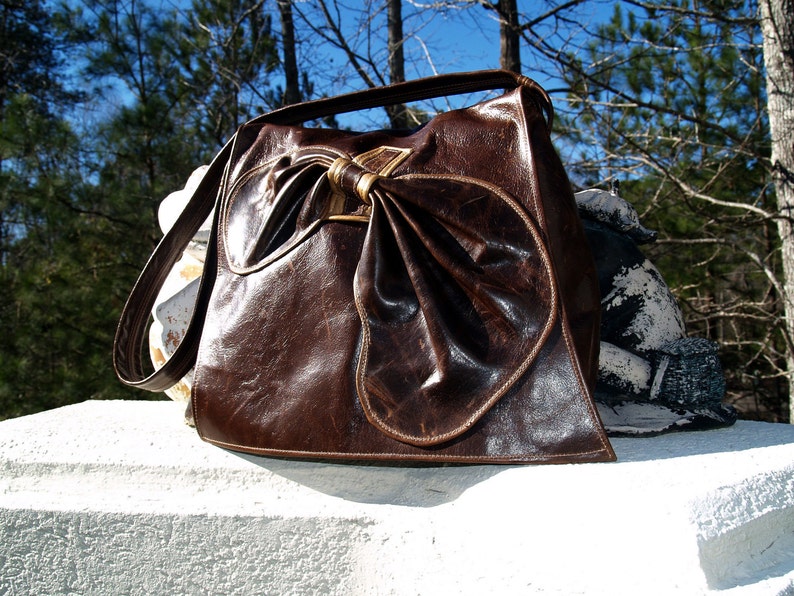 RESERVED FOR DIANE: Reduced from 220.00 to 200.00 Chocolate Brown Distressed Leather Hobo Handbag Purse with Sculpted Leather Accent image 5