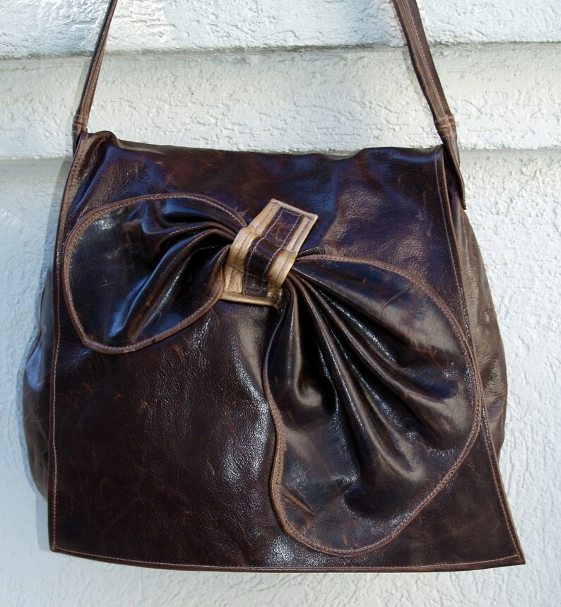 RESERVED FOR DIANE: Reduced from 220.00 to 200.00 Chocolate Brown Distressed Leather Hobo Handbag Purse with Sculpted Leather Accent image 3