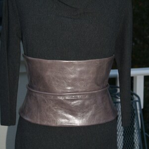 SALE Distressed Gray Leather Obi Cinched Waist Corset Peplum Belt image 6