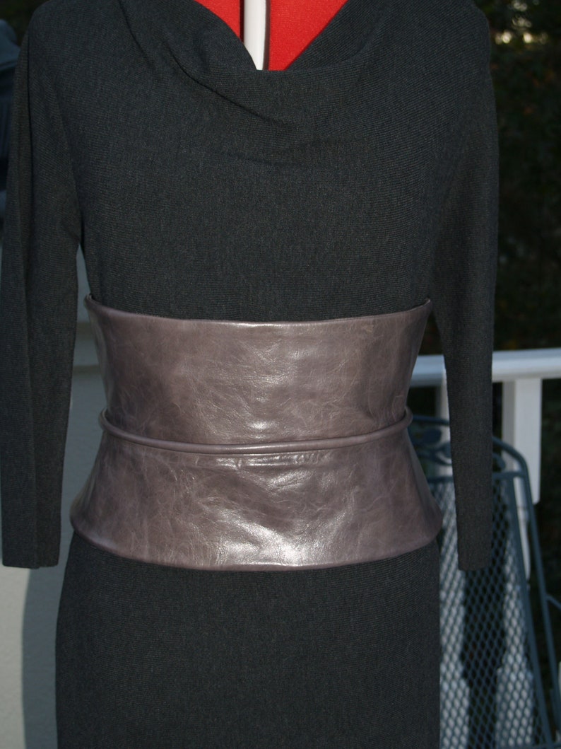 SALE Distressed Gray Leather Obi Cinched Waist Corset Peplum Belt image 6