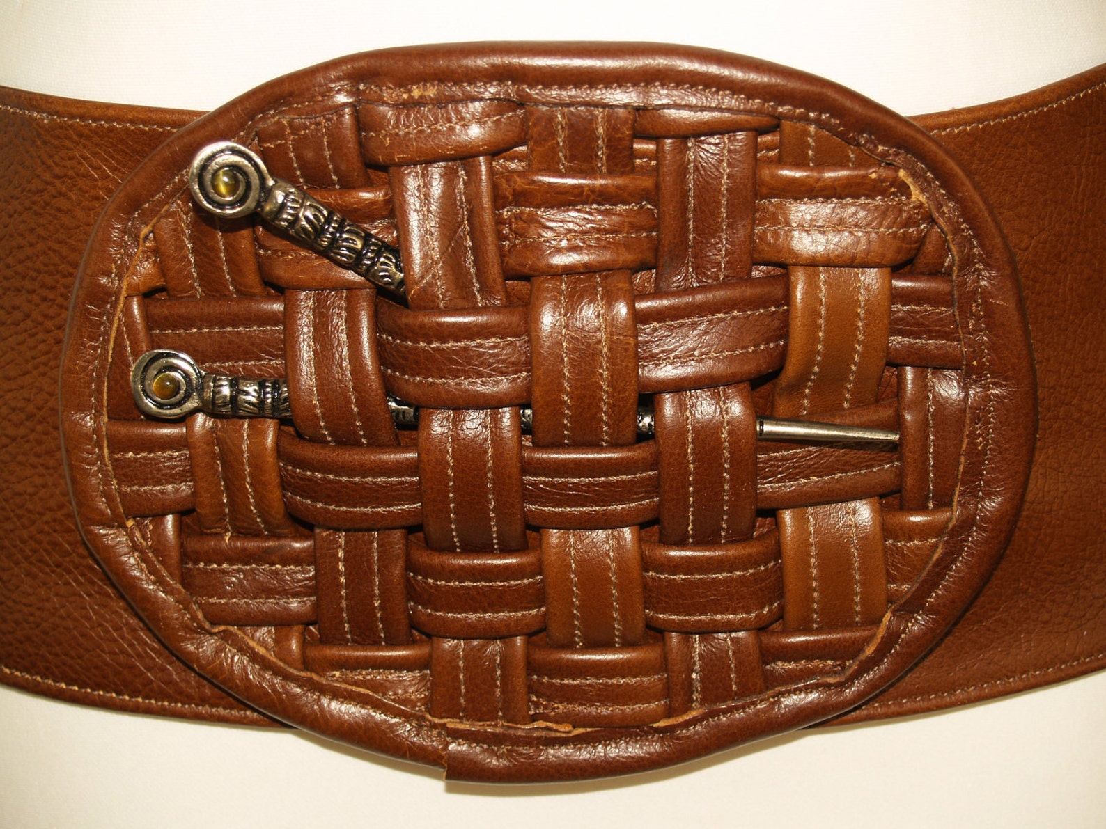 Brown Leather Belt With Basketweave Accent - Etsy Singapore