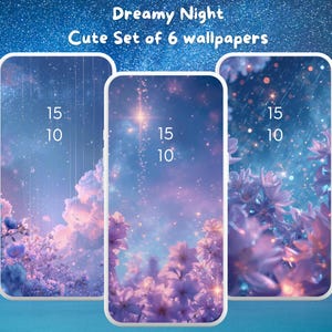 Blue Sky Phone Wallpapers Bundle - Dreamy Night Sky Aesthetic, Stars Clouds Diamond Lights Celestial IOS & Android Digital Download
