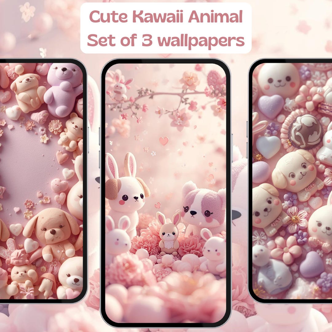 Cute Kawaii Animal Phone Wallpaper Set – 3 Digital Download Pngs ...