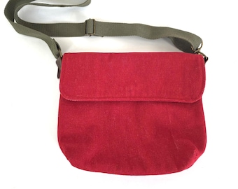 Rote Denim Klappe Umhängetasche, Wandelbare Schulter Geldbörse, Kleine Baumwoll Geldbörse Tasche, zwei Gesäßtaschen Rote Tasche, kleine Umhängetasche