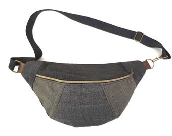 Handgemachte Tartan Patchwork Bauchtasche, Crossbody Tasche aus Wolle und Baumwolle