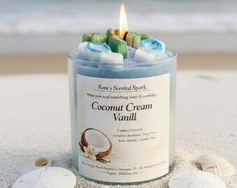 Świeca Coconut Cream Vanilla | Zapach tropikalnej plaży, wosk kokosowy, ręcznie wylewany