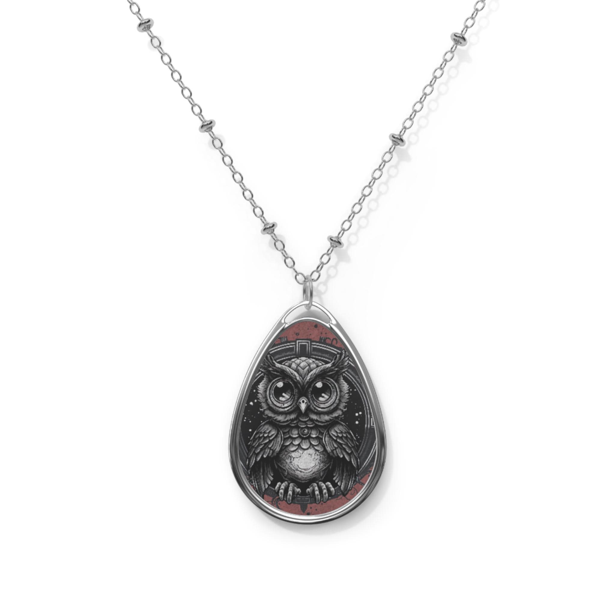 Oval Necklace, Elegant Owl Jewelry, Animal Pendant Necklace, Nature Lover Gift, Eco-Friendly Accesso