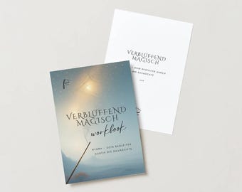 May include: Two workbooks with German text. The main workbook has a blue and white cover with the words "VERBLUFFEND MAGISCH workbook" and a drawing of a wand. The second workbook is white with the words "VERBLUFFEND MAGISCH" in black.