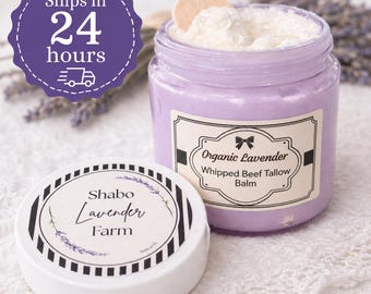 Organic Lavender Whipped Beef Tallow Balm Grass Fed Moisturizer Natural Skin Care Lavender Tallow Cream Dry Skin Face & Body Spa Gift