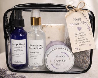 Mother’s Day Lavender Gift Set for Mom Relaxing Self Care Spa Gift Basket Lavender Hydrosol Face Spray Tallow Balm Soap
