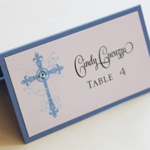 Croix décorative bleue Baptême-Communion Cartes de lieu