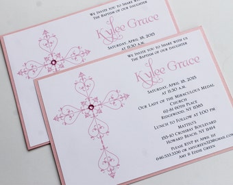 Girl Delicate Cross Communion Invitation;  Decorative Cross - CUSTOM SAMPLE LISTING