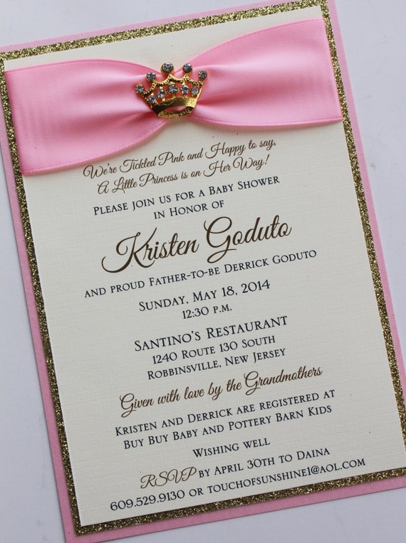 pink and gold princess baby shower invitations