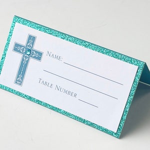 Silver Vintage Cross Baptism-Communion Place Cards