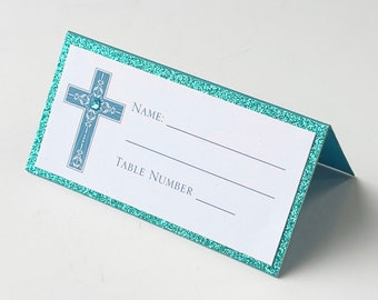 Silver Vintage Cross Baptism-Communion Place Cards