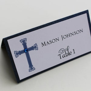 Tarjetas azules elegantes de bautismo-comunión