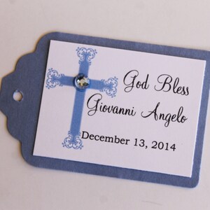 Blue Regal Cross Baptism-Communion Favor Tags