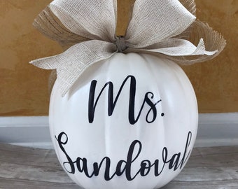 Personalized White Teacher's Class Pumpkin