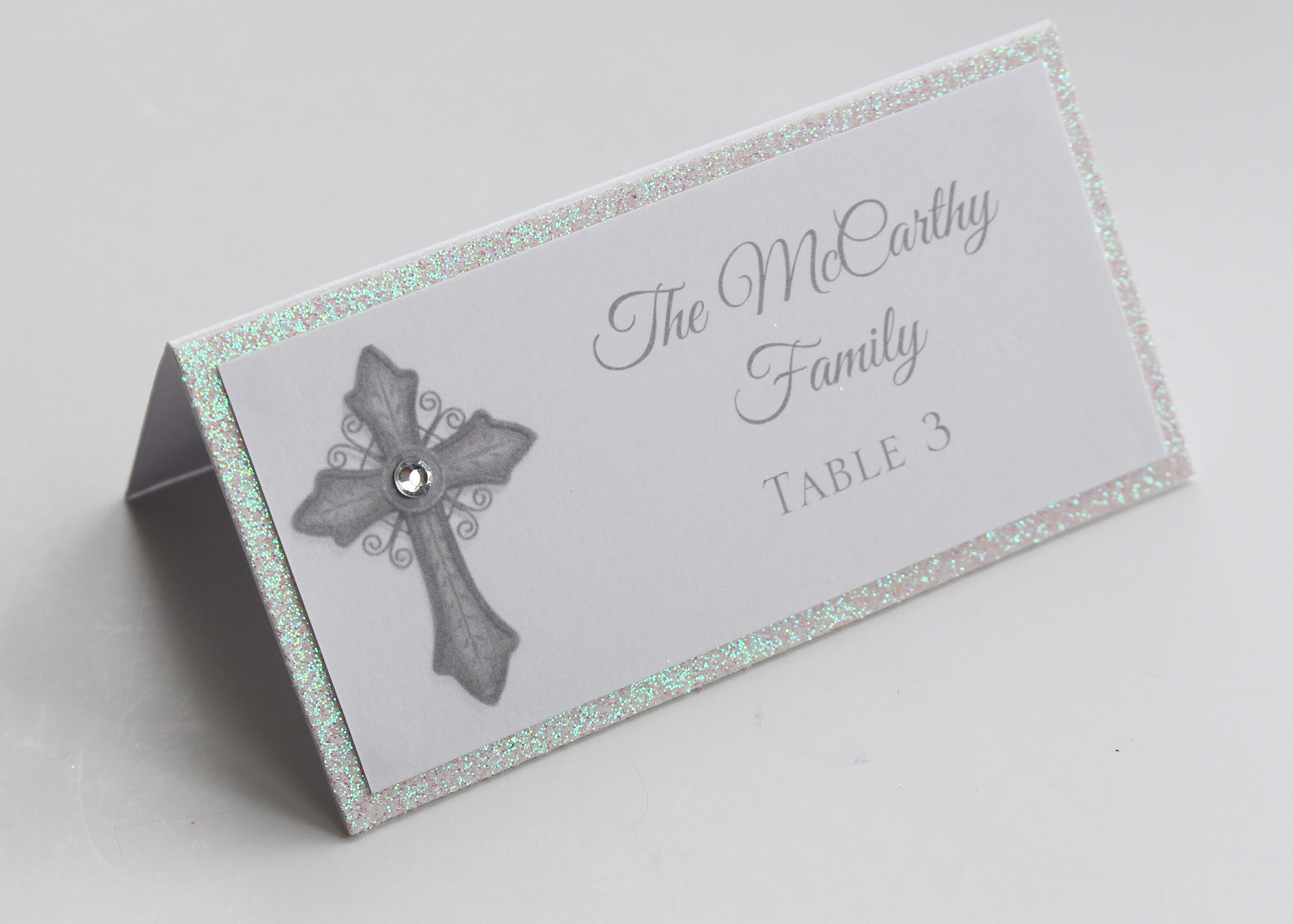 White and Silver Vintage Cross Place Cards Etsy