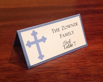 Classy Cross Boy Baptism-Communion Place Cards -- PRIVATE LISTING