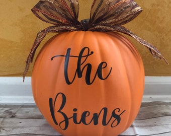 Personalized Orange Family Pumpkin; Modern script; Hand lettering