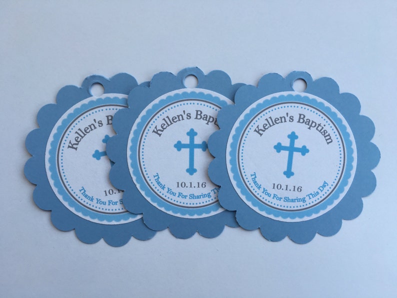 Boy Classy Cross Baptism-Communion Circular Scalloped Favor Tags