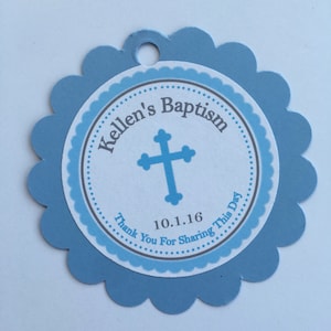 Niño Cruz Con Clase Bautismo-Comunión Circular Festoneada Favor Tags