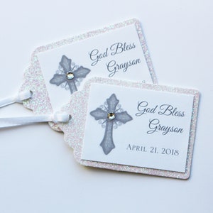 White/Silver Vintage Cross Baptism-Communion Favor Tags