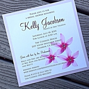 Hawaiian Purple Plumeria Square Bridal Shower Invitation