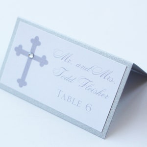 Silver Classy Cross Bautismo-Communion Place Tarjetas