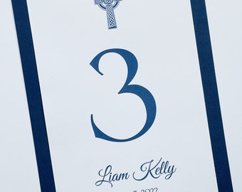 Celtic Cross Navy Blue Baptism-Communion Table Number Cards