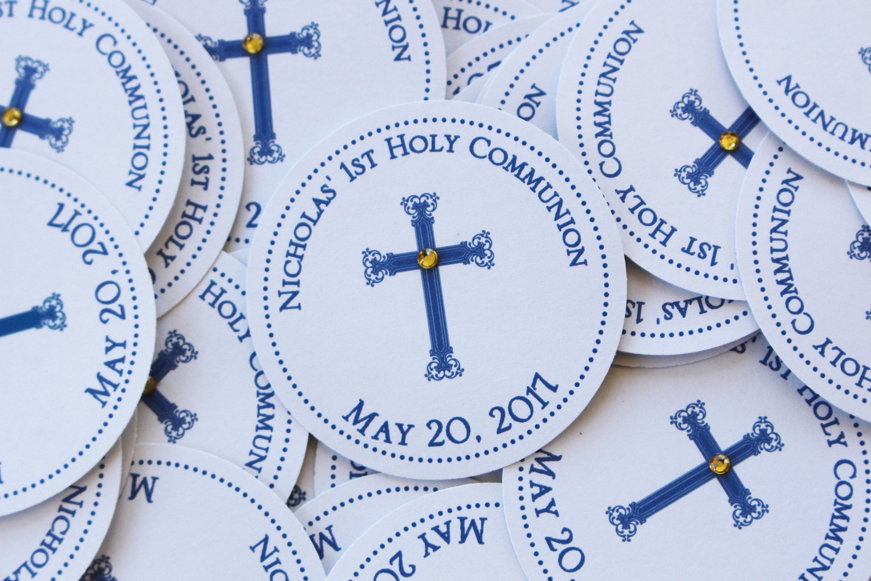 Navy Blue Elegant Cross Boy Baptism-communion Circular Favor Labels - Etsy