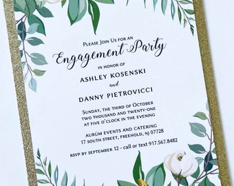 Vintage Greenery Engagement Invitation