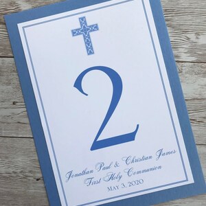 Cruz Ornamentada Azul Bautismo-Comunión Tabla Números Tarjetas