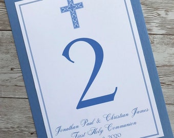 Ornate Cross Blue Baptism-Communion Table Number Cards