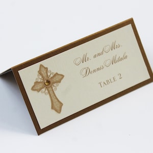 Gold Vintage Cross Baptism-Communion Place Cards
