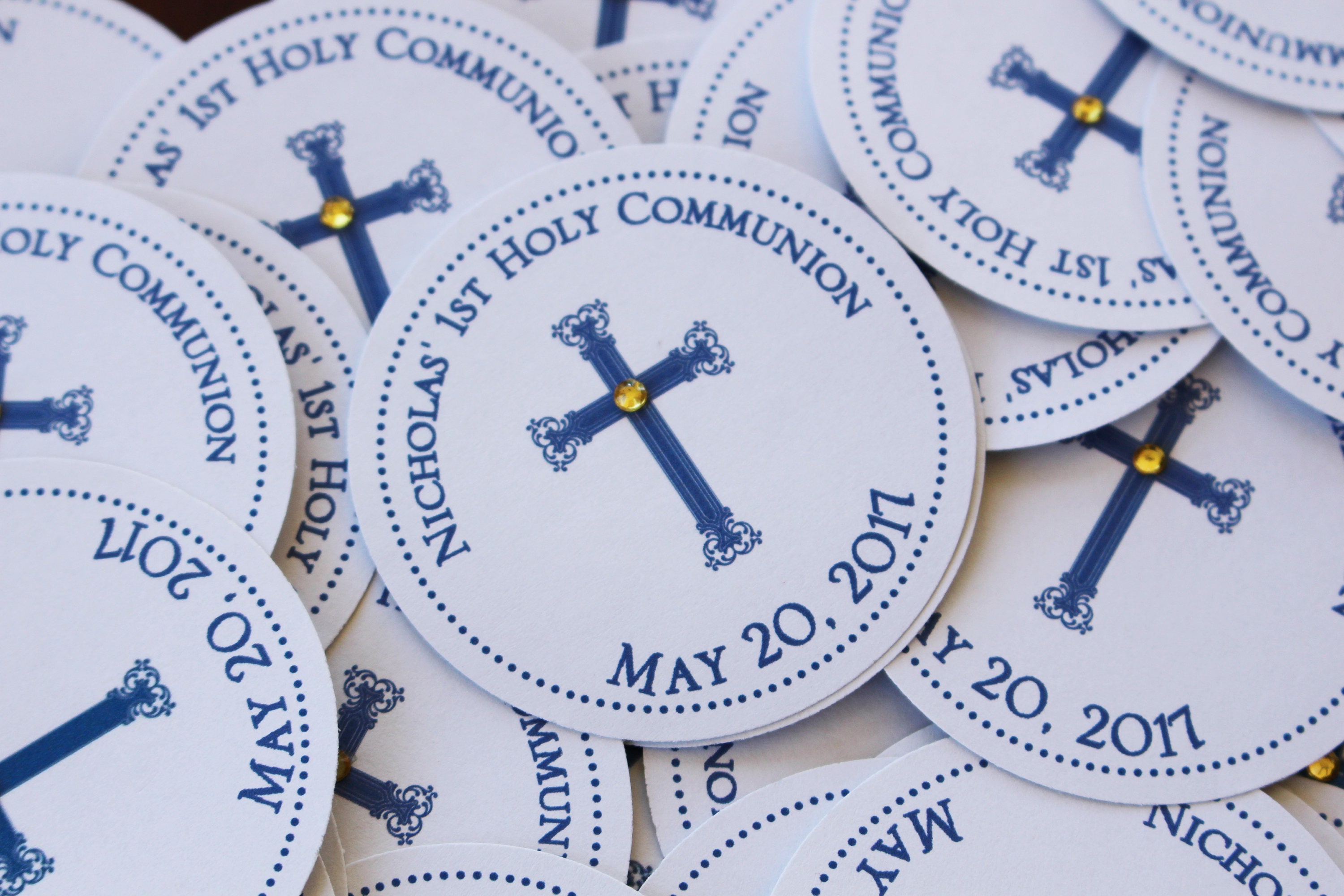 Navy Blue Elegant Cross Boy Baptism-communion Circular Favor Labels - Etsy