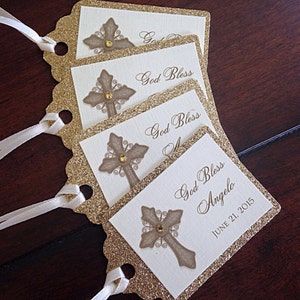 Gold Vintage Cross Baptism-Communion Favor Tags