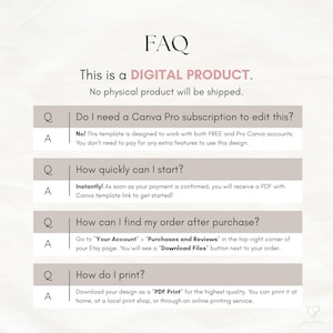 FAQ graphic answering common questions about editable digital Christmas Party invitation template and Canva Pro requirement