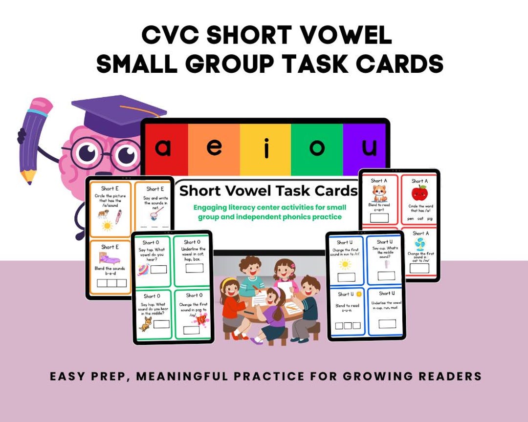 CVC Short Vowel Small Group Literacy Task Cards - Etsy